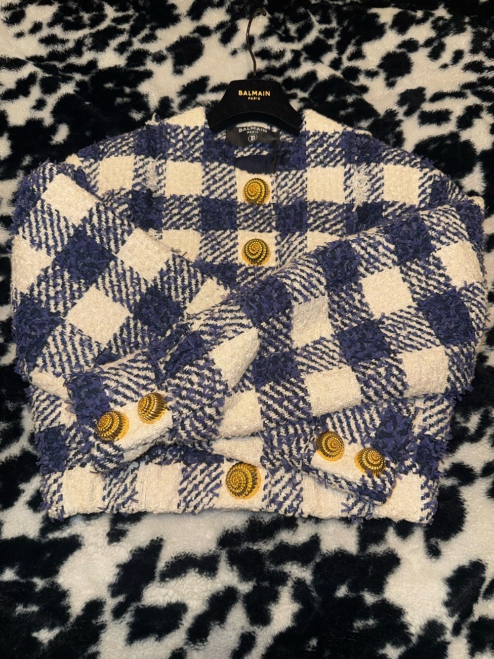 Balmain Navy and White Tweed Jacket with Branded Tag - Picture 5 of 11